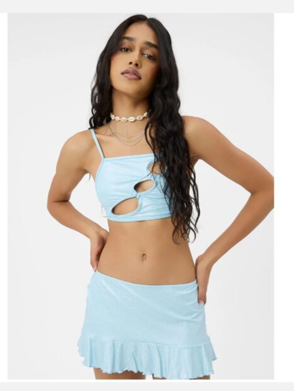 Frankie's Bikinis Light Blue Shimmer Top And Skirt